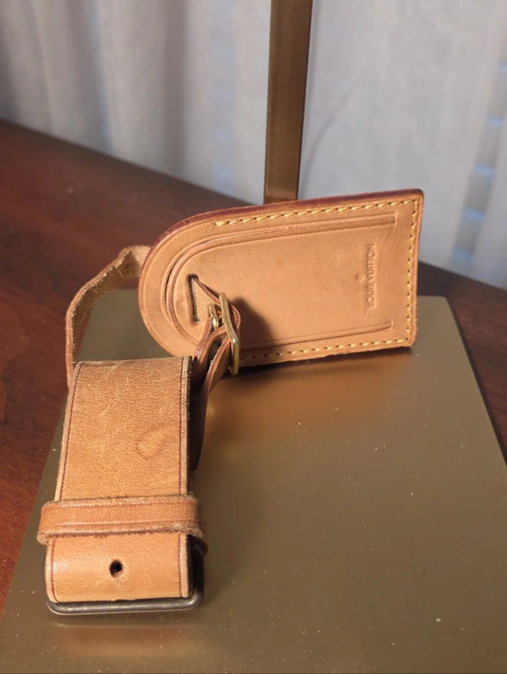 Louis Vuitton Tan Leather Luggage Tag with Gold-Tone Buckle